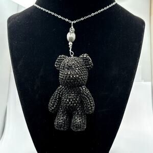 Black Studded Rhinestone Bear Necklace